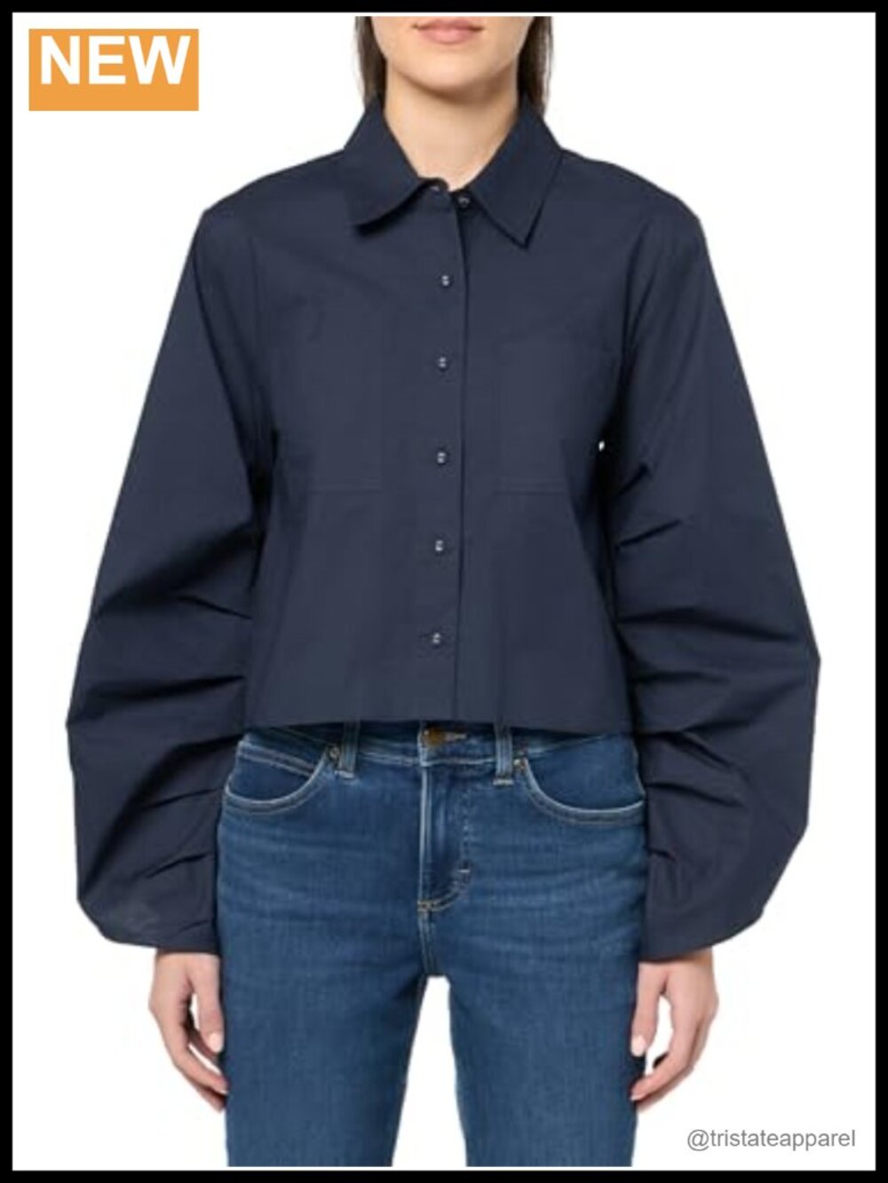 Cotton Poplin Women's Button Down Shirt Long Sleeve V-Neck Relaxed Fit